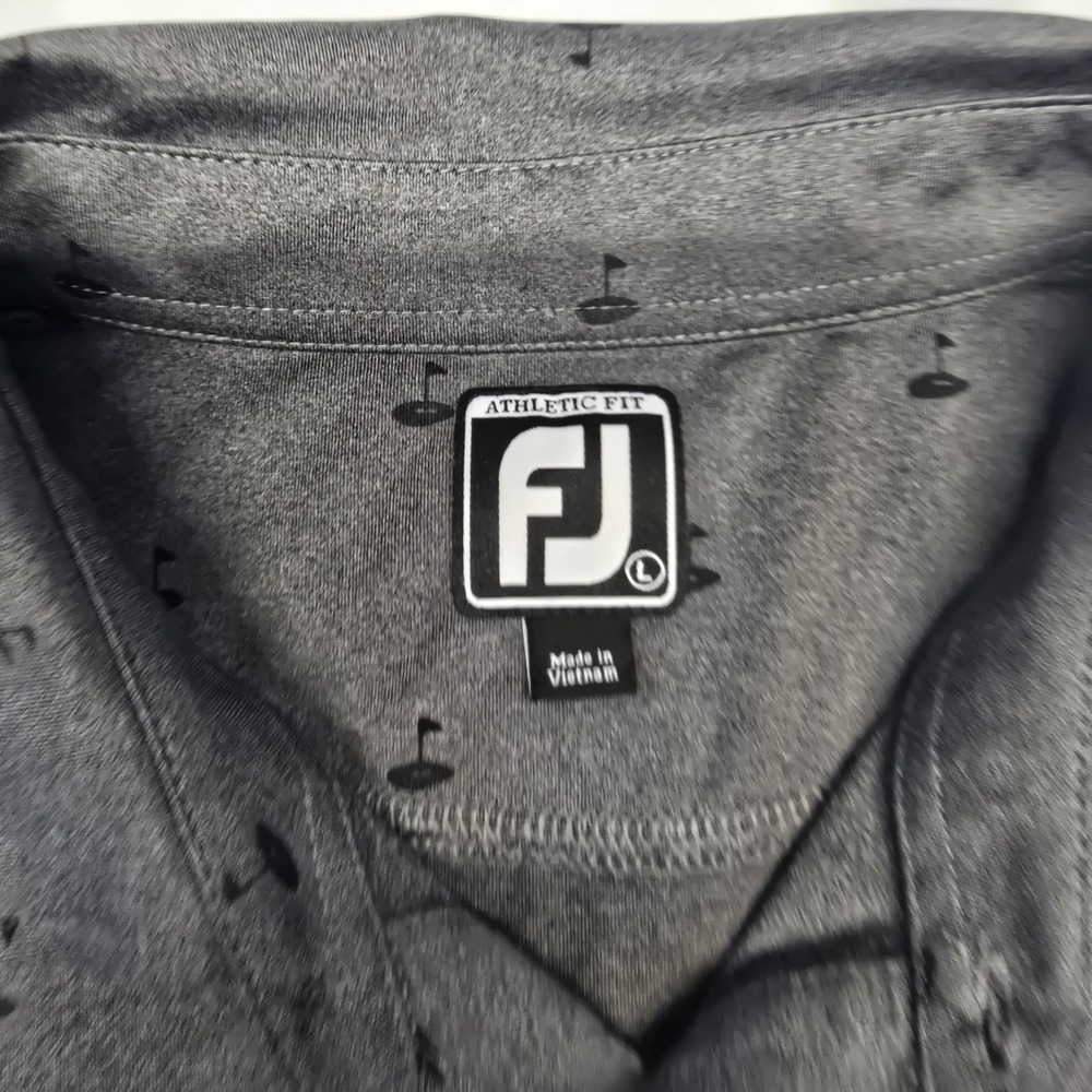 FootJoy Athletic Fit Golf Print Self Polo Shirt Heather Charcoal Men Large - Picture 2 of 9